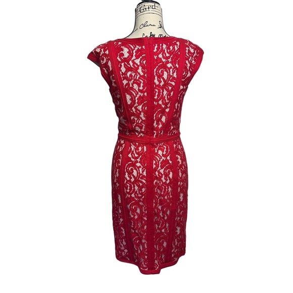 Tadashi Shoji Lace Boatneck Cap Sleeve Cocktail‎ Red Dress, 6 - Picture 4 of 15